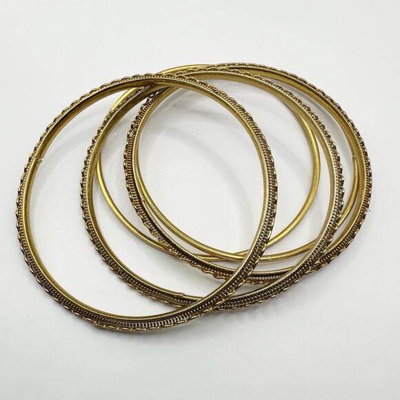 Brass Gold Stackable Bangle Bracelets Set of 5 Ethnic Unbranded Costume Jewelry - Picture 8 of 8